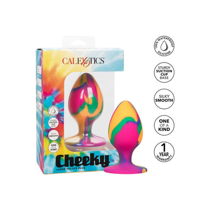 Bunter tie-dye silikon analplug mit saugnapfbasis von calexotics marke cheeky, frecher grosser batik-plug anal
