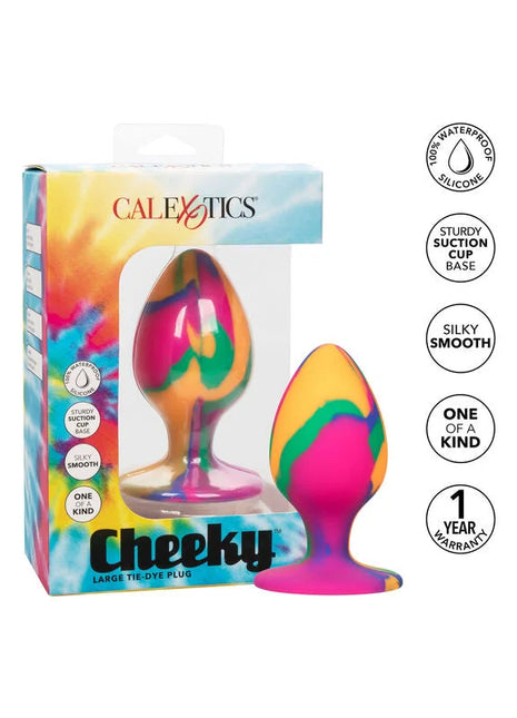 Bunter tie-dye silikon analplug mit saugnapfbasis von calexotics marke cheeky, frecher grosser batik-plug anal