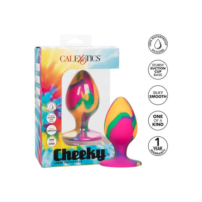 Bunter tie-dye silikon analplug mit saugnapfbasis von calexotics marke cheeky, frecher grosser batik-plug anal