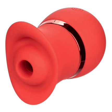 Vibrantes rotes silikon-saugspielzeug mit schlankem metallaccent aus dem calexotics french kiss suck and play set