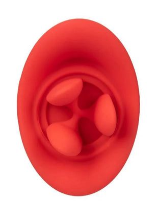 Roter silikon-saugkopf mit drei ovalen erhebungen aus dem calexotics french kiss suck and play set