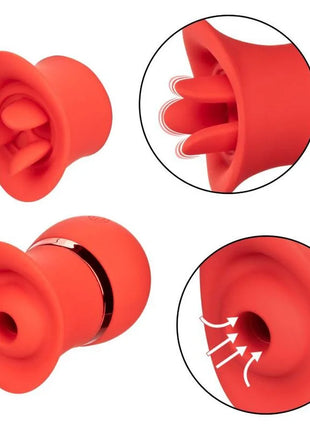Roter silikon-saugnapf mit metallring und innen geriffeltem design aus dem calexotics french kiss suck and play set