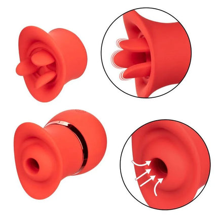 Roter silikon-saugnapf mit metallring und innen geriffeltem design aus dem calexotics french kiss suck and play set