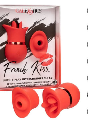 CaleXotics french kiss suck und play set rotes silikonspielzeug mit zwei austauschbaren aufsätzen
