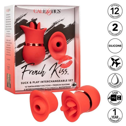 CaleXotics french kiss suck und play set rotes silikonspielzeug mit zwei austauschbaren aufsätzen