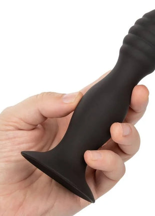 Schwarzer silikon anal-stud mit geripptem kopf und konischem grund von calexotics