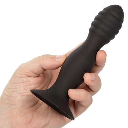 Schwarzer silikon anal-stud mit geripptem kopf und konischem grund von calexotics