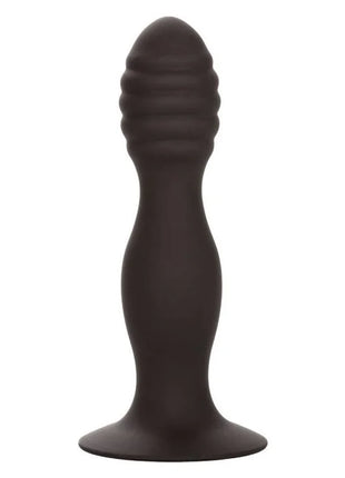 Black silikon anal-plug mit geripptem, geriffeltem oberteil und glattem, konischem körper von calexotics