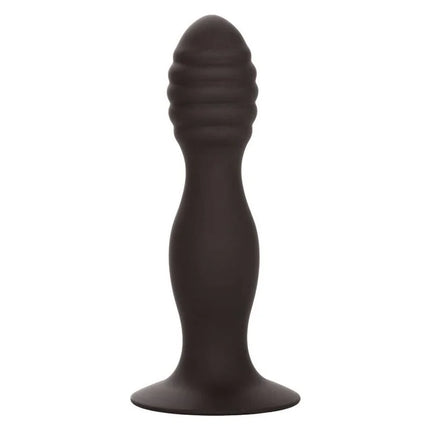 Black silikon anal-plug mit geripptem, geriffeltem oberteil und glattem, konischem körper von calexotics