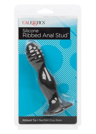 Calexotics gerippter anal stud schwarzer silikon analplug mit saugnapf basis in transparenter verpackung