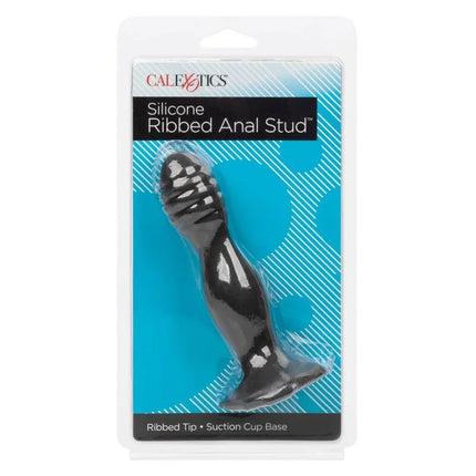 Calexotics gerippter anal stud schwarzer silikon analplug mit saugnapf basis in transparenter verpackung