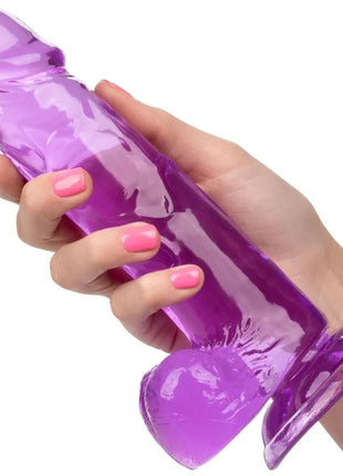 Translucenter lila silikon dildo mit strukturierter oberfläche und abgerundetem boden von calexotics größe königin 15 3 cm