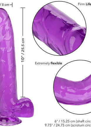 Calexotics größe königin dildo lila 25,5 cm aus glänzendem silikon mit flexiblem und lebensechtem festem griff