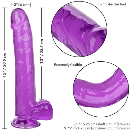 Calexotics größe königin dildo lila 25,5 cm aus glänzendem silikon mit flexiblem und lebensechtem festem griff