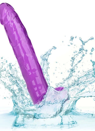 Vibranter lila silikon dildo mit glatter glänzender oberfläche und strukturierten rippen 25,5 cm von calexotics