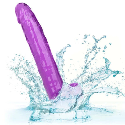 Vibranter lila silikon dildo mit glatter glänzender oberfläche und strukturierten rippen 25,5 cm von calexotics