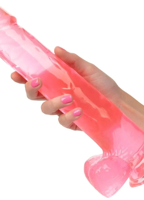 Transluzenter rosa silikon dildo von calexotics mit herzförmiger basis größe königin 25,5 cm