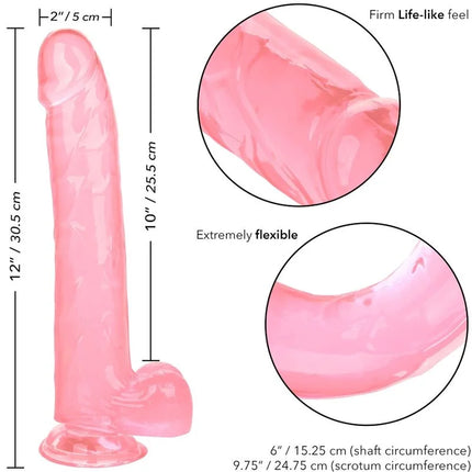 Pinkfarbener flexibler silikon-dildo mit realistischer form von calexotics größe königin 25,5 cm
