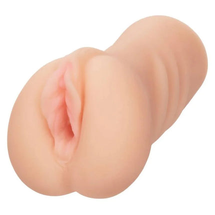 Beiger silikon analplug mit realistischer vaginalöffnung und strukturierten rillen von calexotics günstig genießen