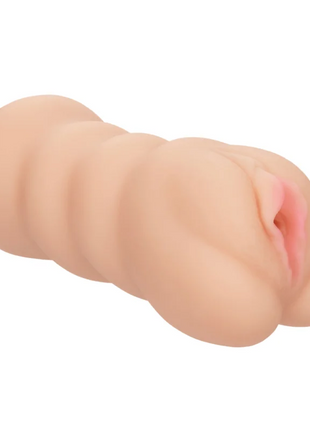 Beige silikon analplug mit realistischer struktur und pinker innenseite von calexotics für nervenkitzel