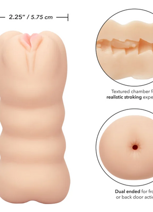 Beige silikon dual-ended analspielzeug mit texturierten innenkammern von calexotics für günstige nervenkitzel