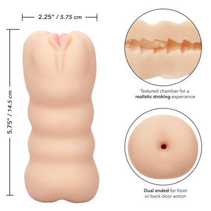 Beige silikon dual-ended analspielzeug mit texturierten innenkammern von calexotics für günstige nervenkitzel