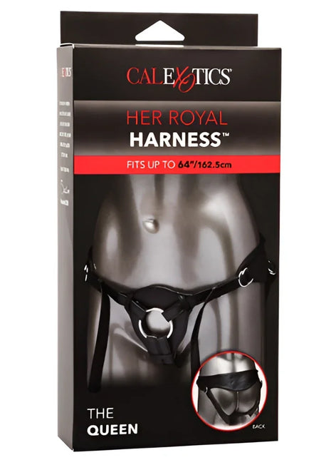 Schwarzes lederharness mit silbernem metallverschluss von her royal harness calextics in einer größe