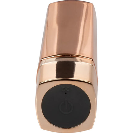 Calexotics hide & play lippenstift recharge lila in rosegold metallic mit schwarzem runden powerknopf am unteren ende