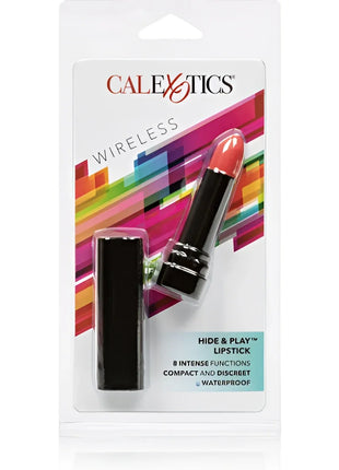 Calexotics hide and play roter lippenstift-stimulator mit kabellosem coral lippenstift in schwarzem gehäuse