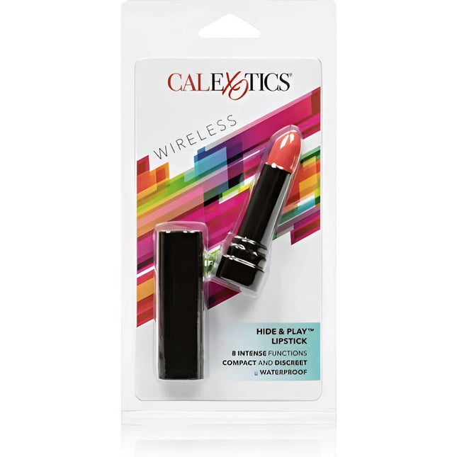 Calexotics hide and play roter lippenstift-stimulator mit kabellosem coral lippenstift in schwarzem gehäuse