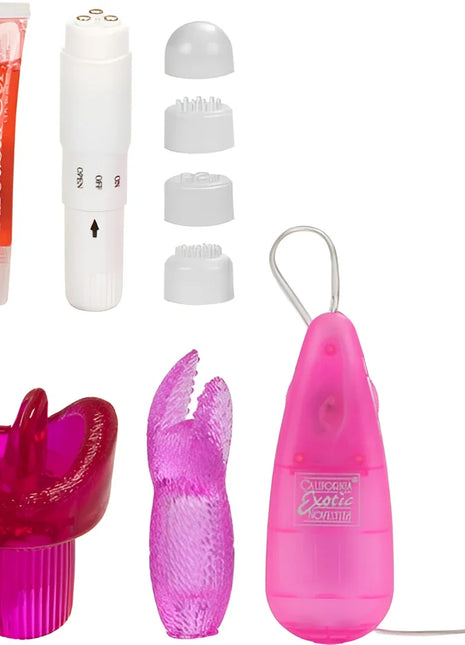 Pink transparente silikonvibrator mit silberner metallspitze und kabel von california exotic im calexotics ihr clit kit