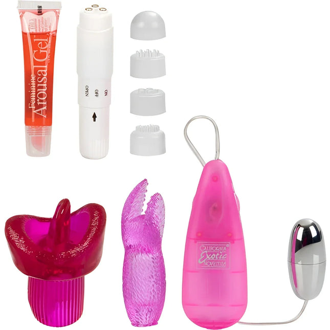 Pink transparente silikonvibrator mit silberner metallspitze und kabel von california exotic im calexotics ihr clit kit