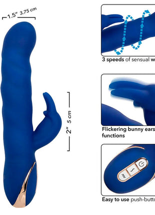 Blue silikon jack rabbit vibrator von calexotics mit goldakzenten und push-button steuerung für wellenbewegung