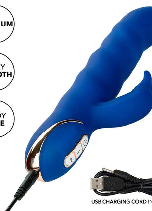 Blauer silikon vibrator jack rabbit von calexotics mit ergonomischem design und rosegold akzenten