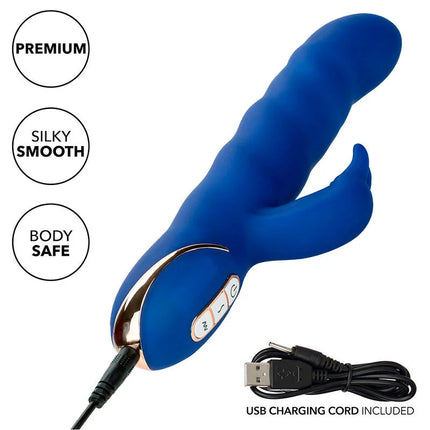 Blauer silikon vibrator jack rabbit von calexotics mit ergonomischem design und rosegold akzenten