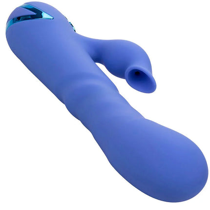 Blauer silikon rabbit vibrator mit metallischem akzent am griff von calexotics california dreaming