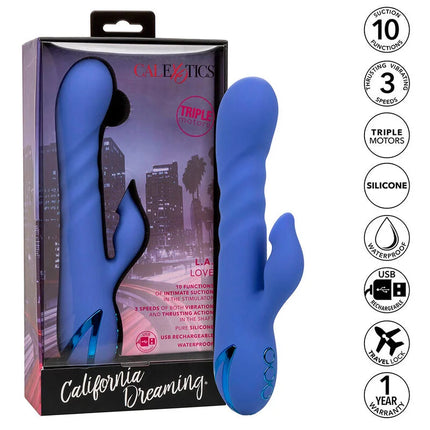 Blauer silikon vibrator und sauger mit ergonomischem design und drei steuerungstasten von calexotics california dreaming