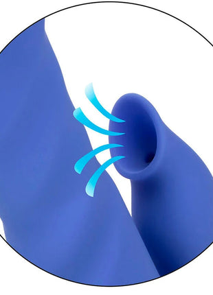 Blauer silikonvibrator mit glattem, gebogenem design und integrierter schallwellen grafik von calexotics