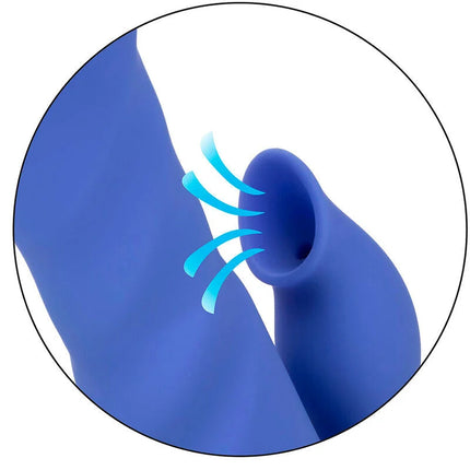 Blauer silikonvibrator mit glattem, gebogenem design und integrierter schallwellen grafik von calexotics