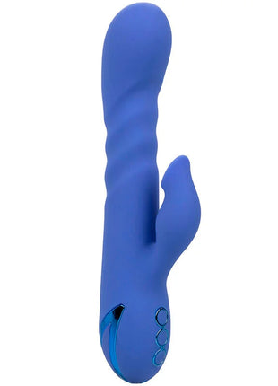 Blauer silikon vibrator in hasenform mit drei runden steuerungstasten von calexotics california dreaming