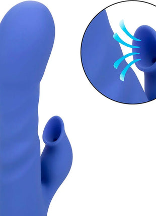 Blauer silikon rabbit-vibrator mit strukturierter oberfläche und kleinem zusätzlichem anhängsel von calexotics