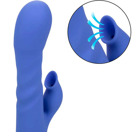 Blauer silikon rabbit-vibrator mit strukturierter oberfläche und kleinem zusätzlichem anhängsel von calexotics