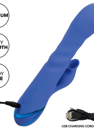 Blauer silikon-bodywand mit glänzendem finish und ergonomischen kurven inklusive usb-ladekabel von calexotics