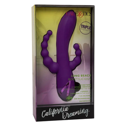 Lila silikon vibrator in kaktusform mit drei strukturierten hervorhebungen und gebogenem griff von calexotics california dreaming
