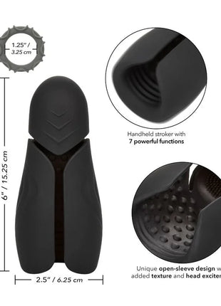 Schwarzer handheld stroker mit ergonomischem design und texturierten oberflächen für intensives gefühl von calexotics