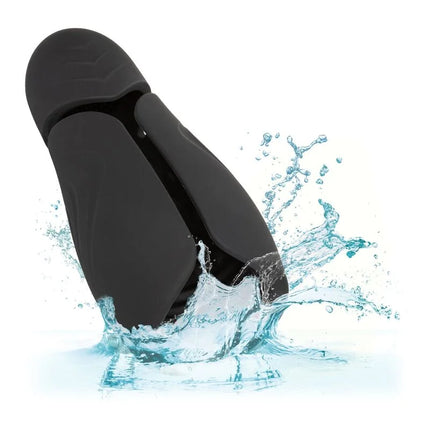 Schwarzer silikon wasserdichter vibrator mit ergonomischem design und feiner strukturierter griff von calexotics