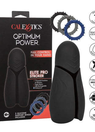 Schwarzer silikon calexotics masturbator elite pro stroker mit texturiertem griff und drei silikonringen