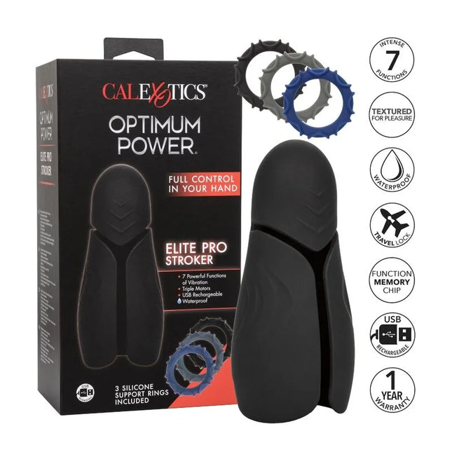 Schwarzer silikon calexotics masturbator elite pro stroker mit texturiertem griff und drei silikonringen