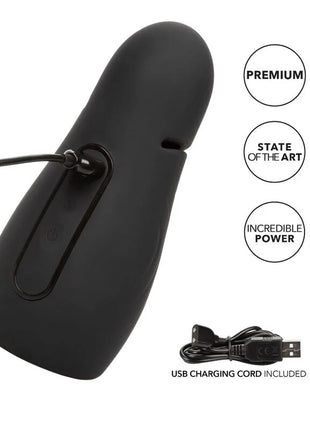 Schwarzer ergonomischer mastubator elite pro stroker von calexotics mit glattem mattem finish und integriertem usb ladeanschluss