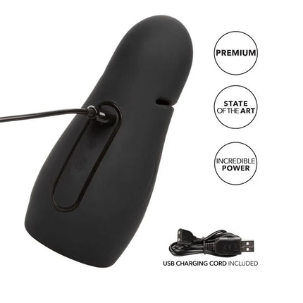 Schwarzer ergonomischer mastubator elite pro stroker von calexotics mit glattem mattem finish und integriertem usb ladeanschluss